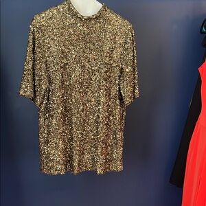 Gold Sequin Short Sleeve Top
